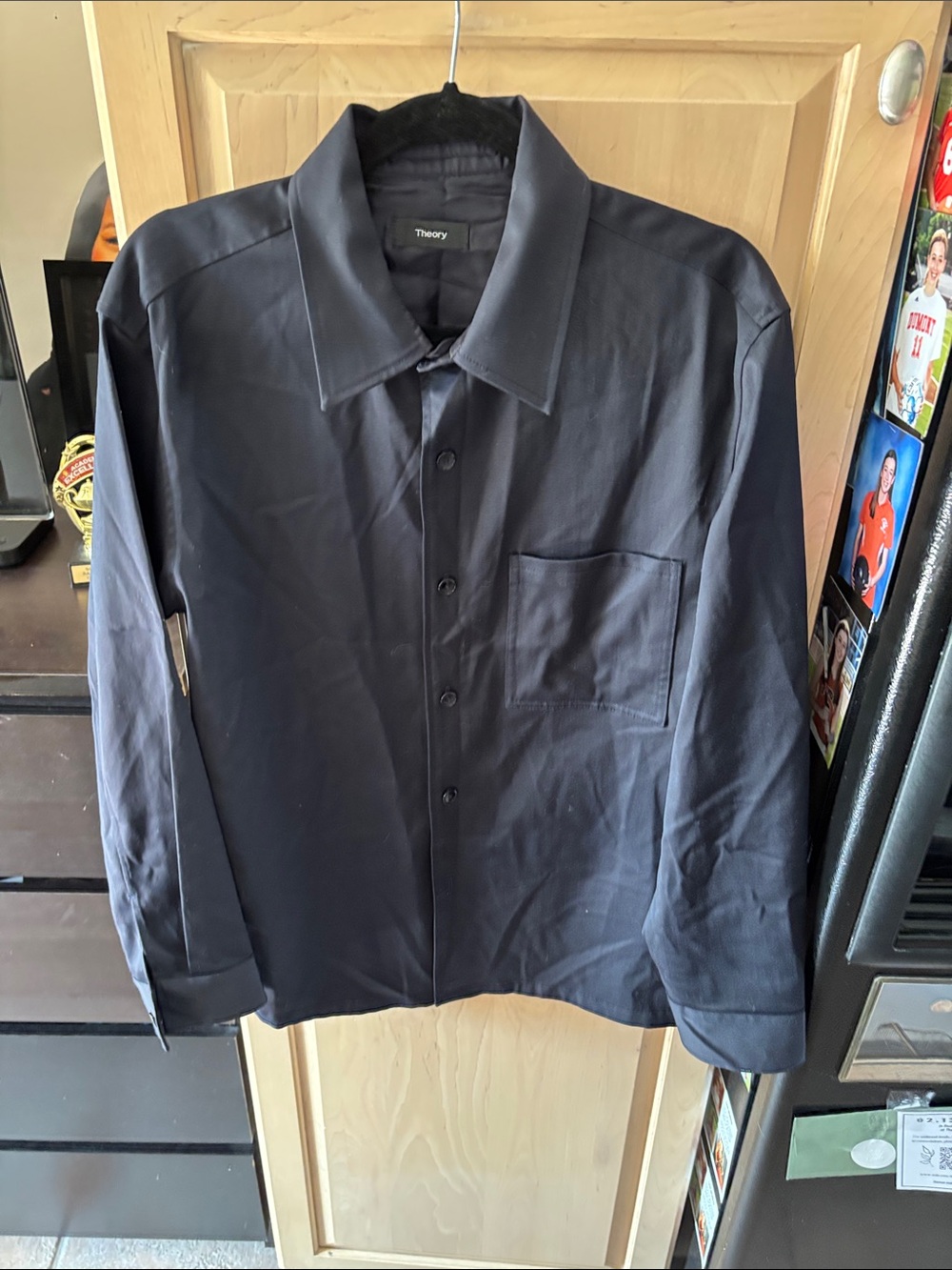 Theory Men’s Clyfford Portland StretchNavy Blue Long-Sleeve Button Front Shirt-M